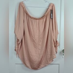 NWT Apt. 9 Peach Pink Off Shoulder Tie Sleeve Blouse Plus 1X